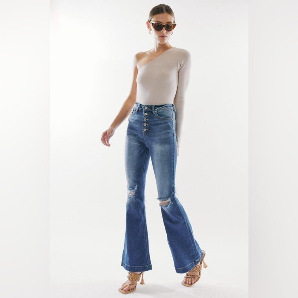 Kancan Dixie Ultra High Rise Flare Jeans (Petite)